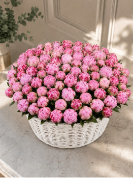 201 pink peonies in a basket