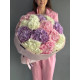A bouquet of purple, pink and white hydrangeas