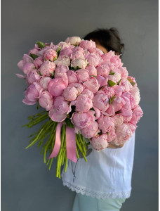 Bouquet of 75 pink peonies №1697