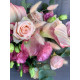 A wedding bouquet of pink zantedexia, eustoma, roses, and fluffy lagurus (No. 19119)