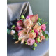 A wedding bouquet of pink zantedexia, eustoma, roses, and fluffy lagurus (No. 19119)